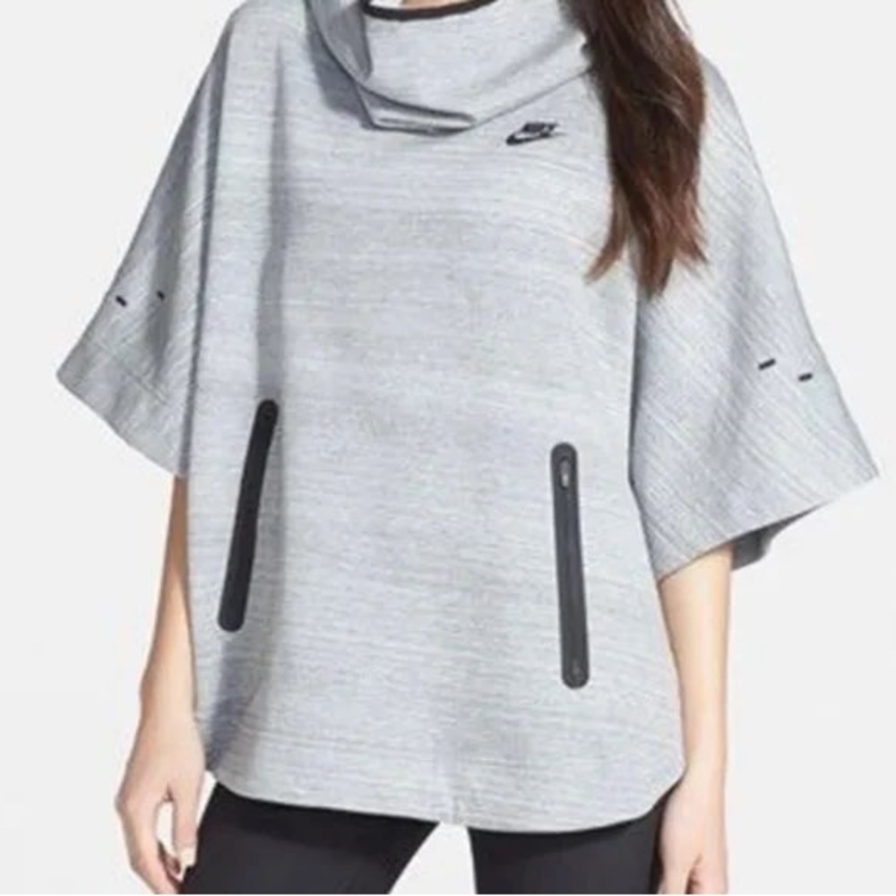 Nike‎ Tech Fleece Hooded Poncho Cape Women L Grey Pockets Streetwear Outdoors